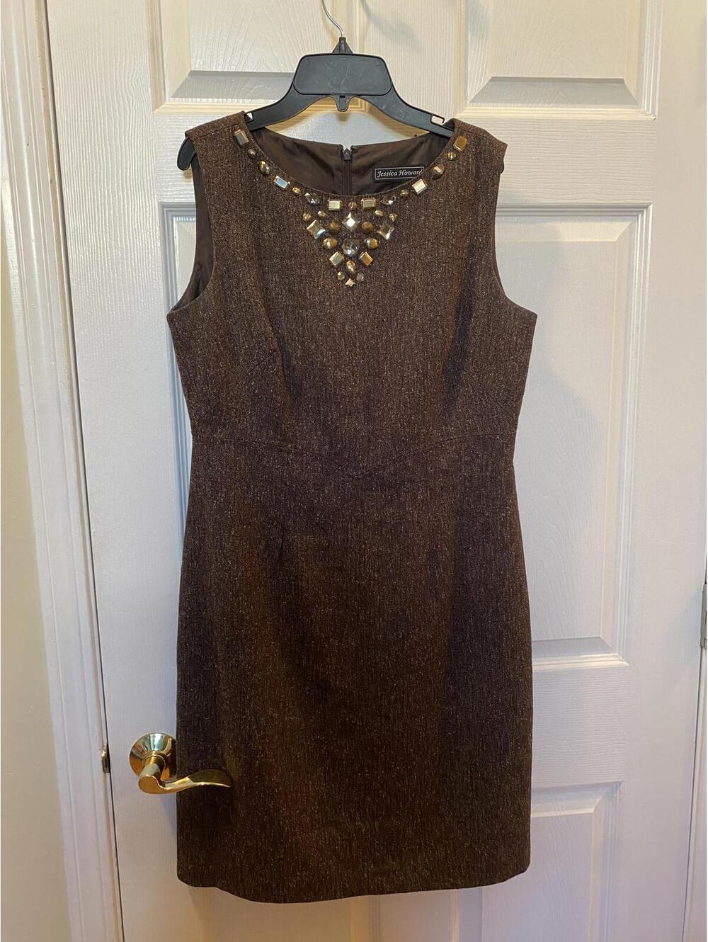 Jessica Howard Brown Sleeveless Embellished Dress Size 8
